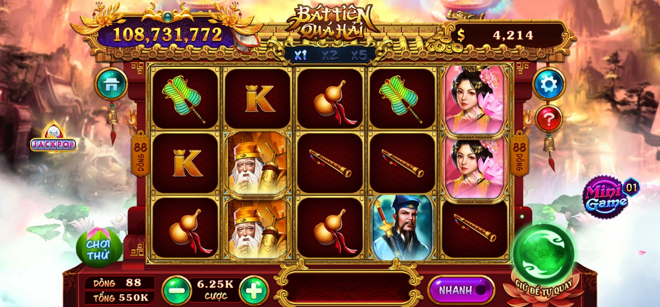 Cách quay slot Bát Tiên Quá Hải tại Rikvip Săn Hũ Đổi Thưởng Lớn